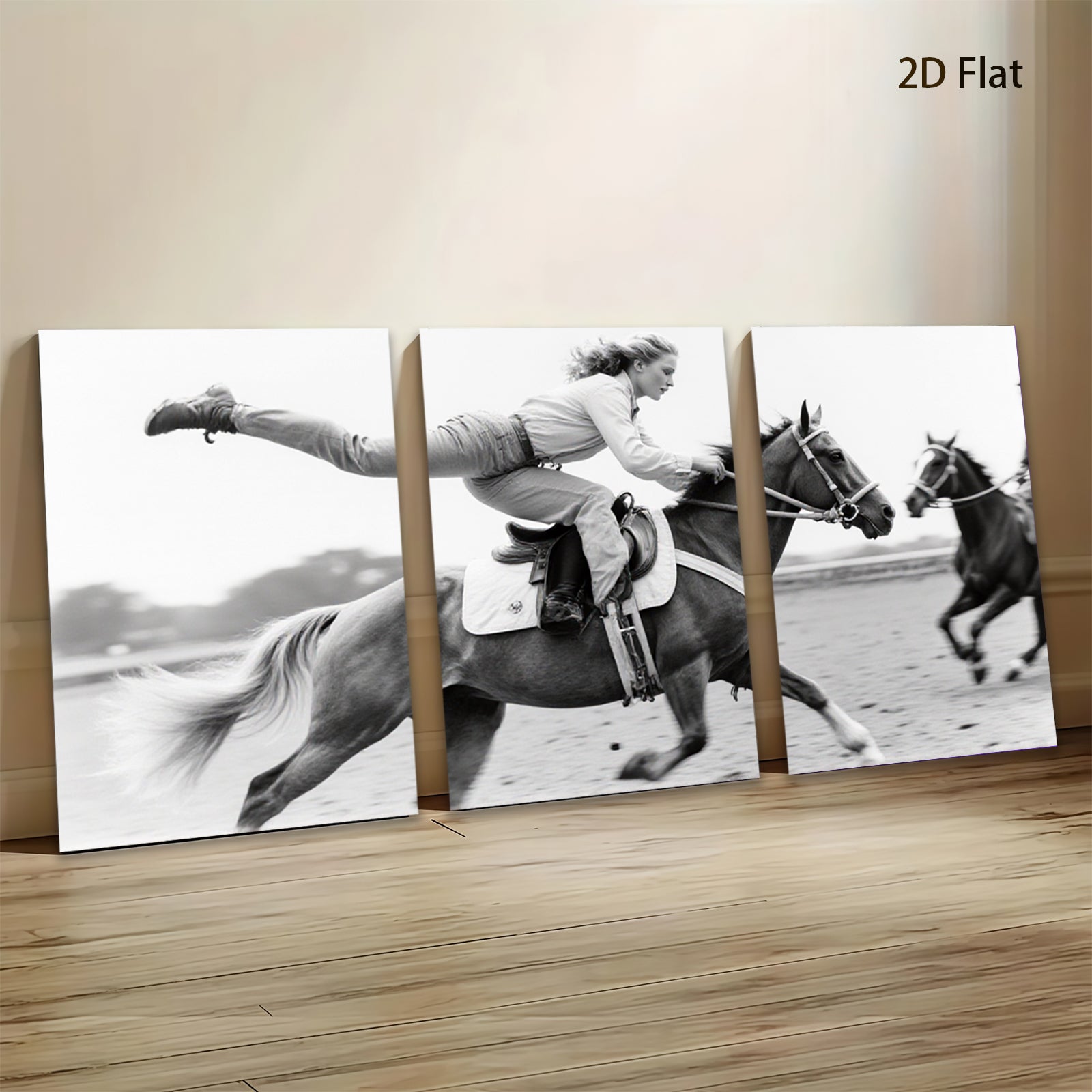 2D flat 1pc Wild West Cowgirl Riding Horse Western Farm Decor Living Room Bedroom Canvas Wall Art Prints Modern Gallery Wrapped