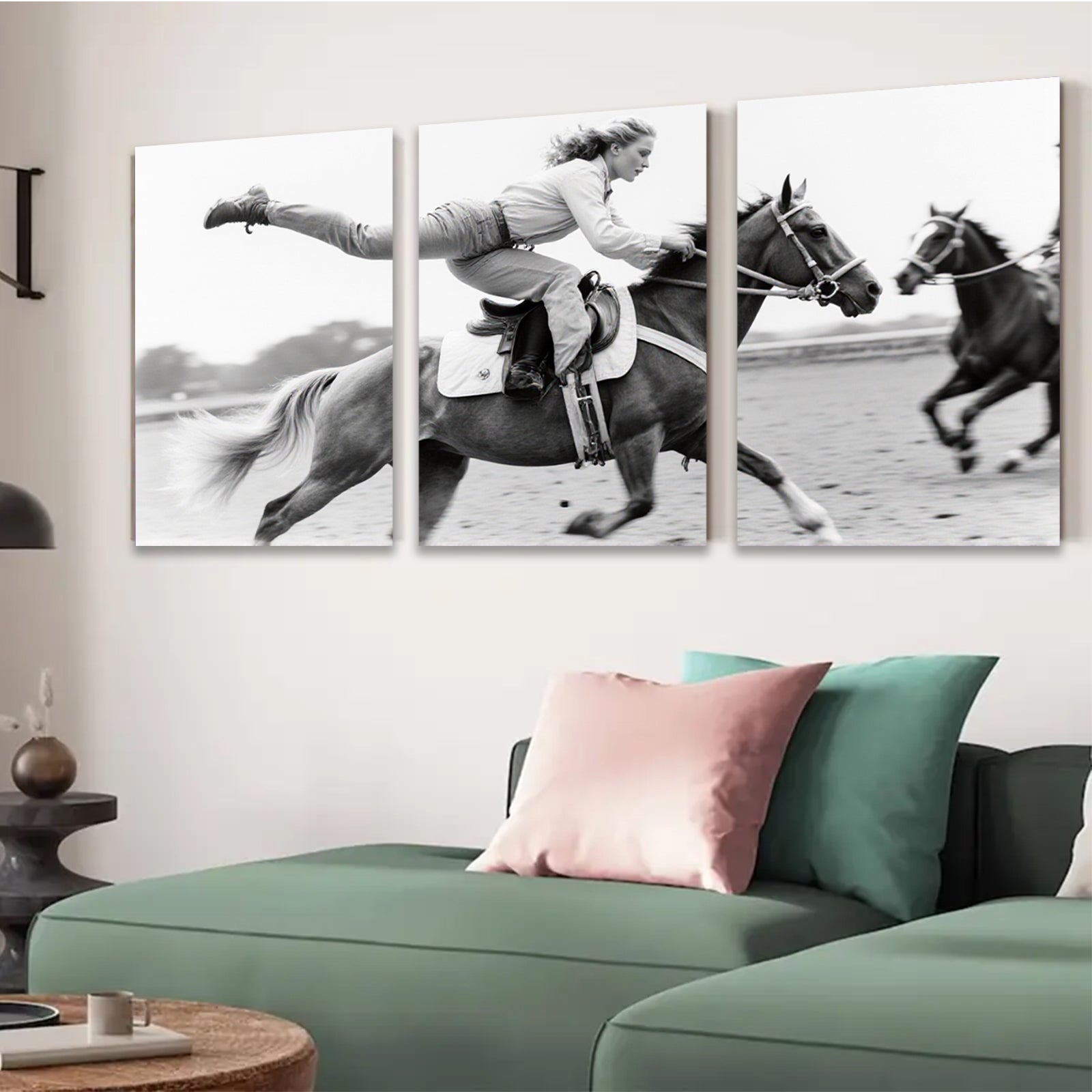 2D flat 1pc Wild West Cowgirl Riding Horse Western Farm Decor Living Room Bedroom Canvas Wall Art Prints Modern Gallery Wrapped