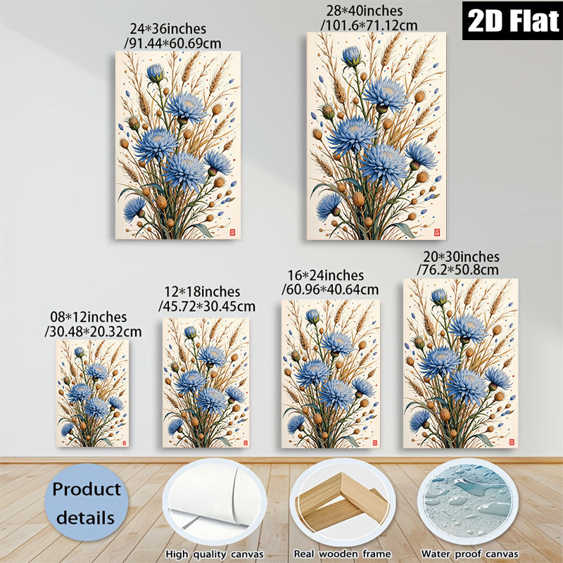 2D flat 1pc Wildflower Bloom Botanical Art Print Farmhouse Wall Decor Living Room Bedroom Gallery Wrapped Canvas Modern Rustic Home Accents