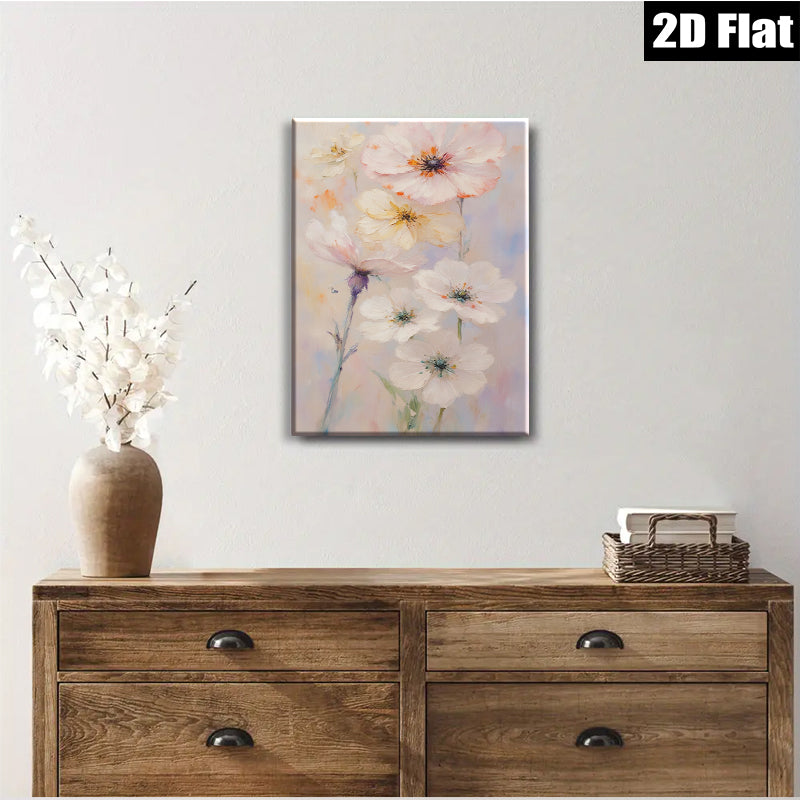 2D flat 1pc Wildflower Bloom Painting Delicate Floral Wall Art Modern Farmhouse Decor Living Room Bedroom Canvas Print Gallery Wrapped Ready to Hang