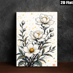 2D flat 1pc Wildflower Botanical Art Print Delicate White Blooms Farmhouse Wall Decor Living Room Bedroom Gallery Wrapped Canvas Art
