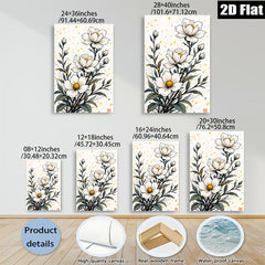 2D flat 1pc Wildflower Botanical Art Print Delicate White Blooms Farmhouse Wall Decor Living Room Bedroom Gallery Wrapped Canvas Art