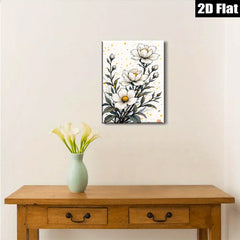 2D flat 1pc Wildflower Botanical Art Print Delicate White Blooms Farmhouse Wall Decor Living Room Bedroom Gallery Wrapped Canvas Art