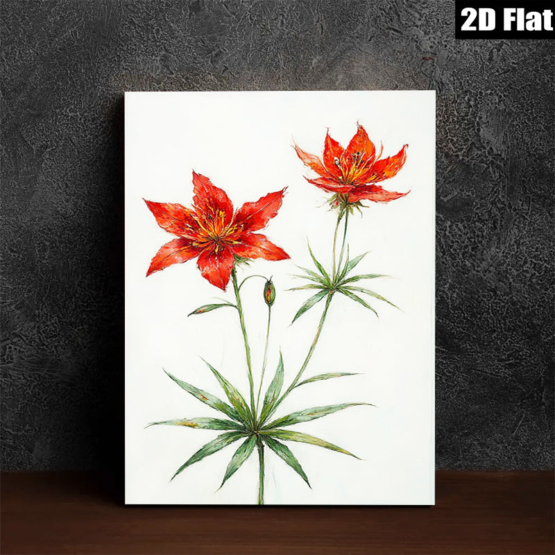 2D flat 1pc Wildflower Botanical Wall Art Print Delicate Red Lilies Living Room Bedroom Home Decor Farmhouse Style Gallery Wrapped Canvas Print