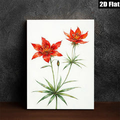 2D flat 1pc Wildflower Botanical Wall Art Print Delicate Red Lilies Living Room Bedroom Home Decor Farmhouse Style Gallery Wrapped Canvas Print