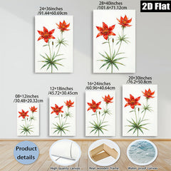 2D flat 1pc Wildflower Botanical Wall Art Print Delicate Red Lilies Living Room Bedroom Home Decor Farmhouse Style Gallery Wrapped Canvas Print