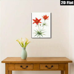 2D flat 1pc Wildflower Botanical Wall Art Print Delicate Red Lilies Living Room Bedroom Home Decor Farmhouse Style Gallery Wrapped Canvas Print