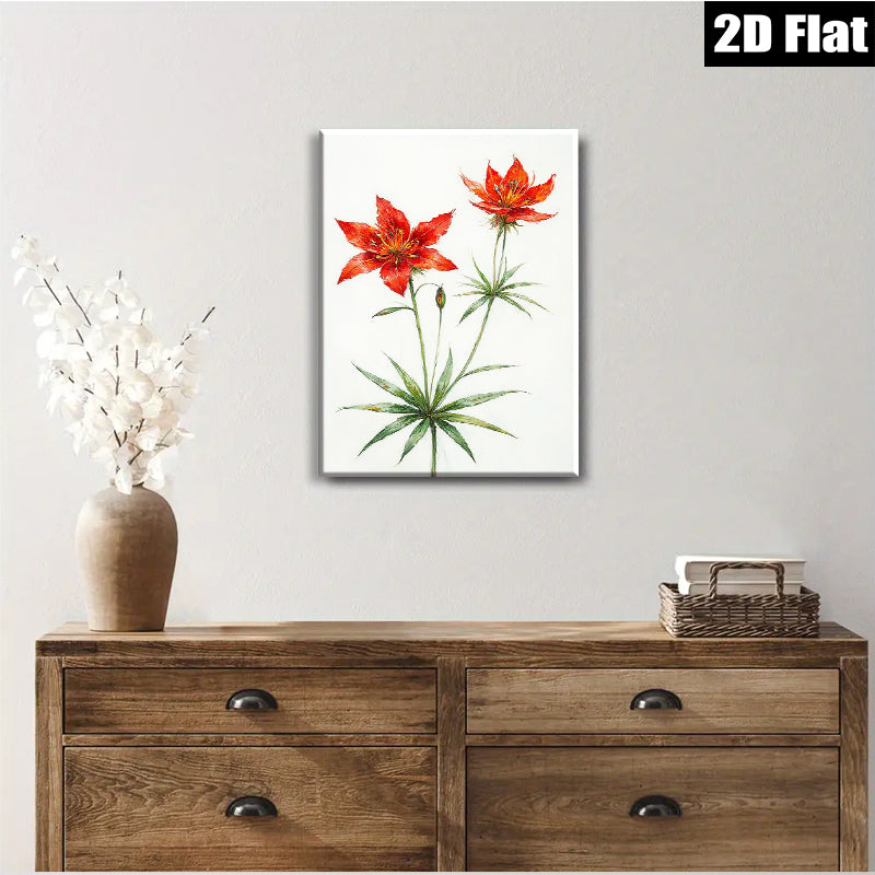 2D flat 1pc Wildflower Botanical Wall Art Print Delicate Red Lilies Living Room Bedroom Home Decor Farmhouse Style Gallery Wrapped Canvas Print