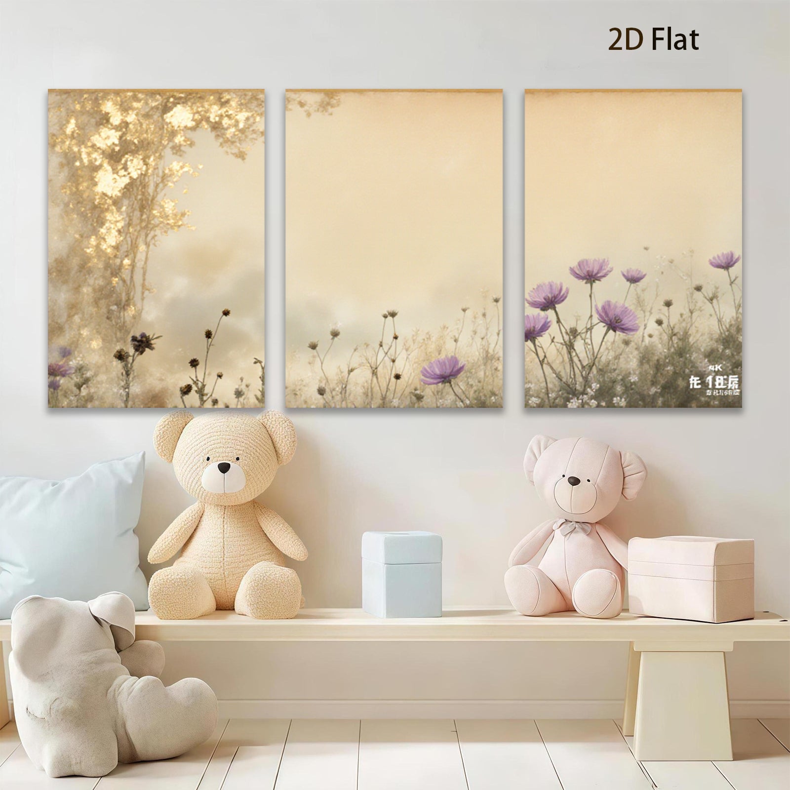2D flat 1pc Wildflower Meadow Bliss serene botanical wall art for living room bedroom farmhouse decor gallery wrapped canvas prints modern minimalist aesthetic