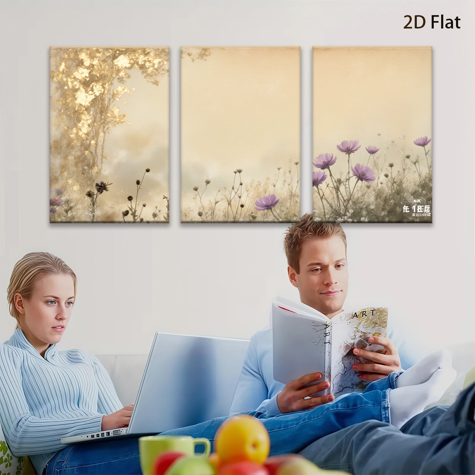 2D flat 1pc Wildflower Meadow Bliss serene botanical wall art for living room bedroom farmhouse decor gallery wrapped canvas prints modern minimalist aesthetic