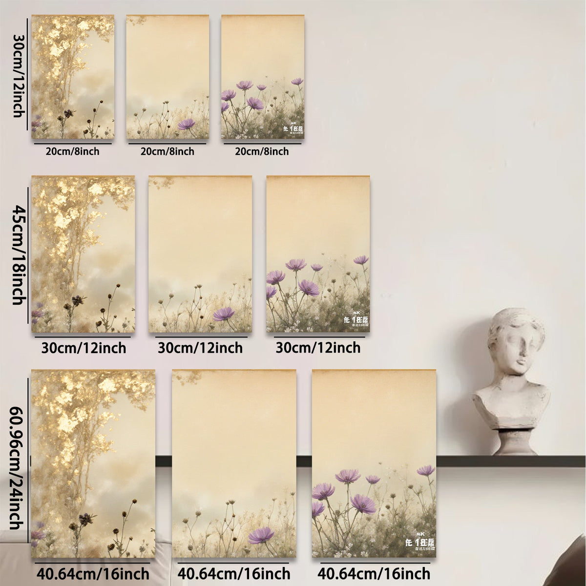 2D flat 1pc Wildflower Meadow Bliss serene botanical wall art for living room bedroom farmhouse decor gallery wrapped canvas prints modern minimalist aesthetic