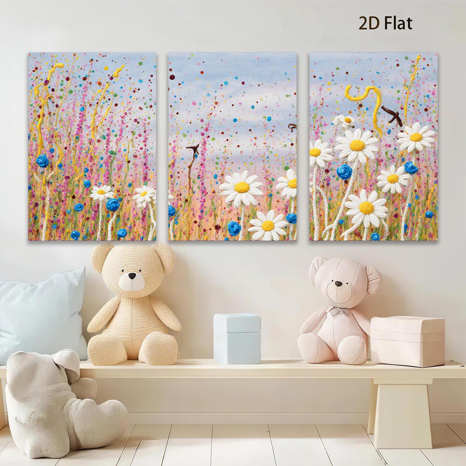 2D flat 1pc Wildflower Meadow Bliss vibrant floral painting for living room bedroom home decor farmhouse wall art modern canvas prints