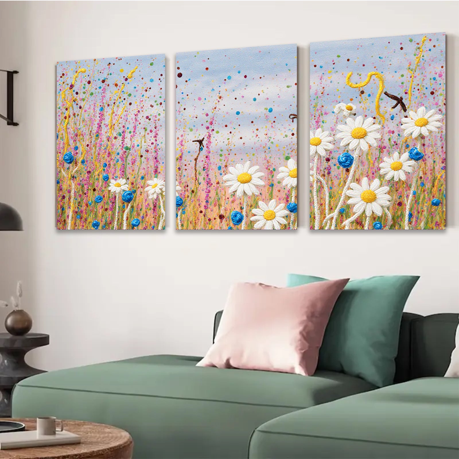 2D flat 1pc Wildflower Meadow Bliss vibrant floral painting for living room bedroom home decor farmhouse wall art modern canvas prints