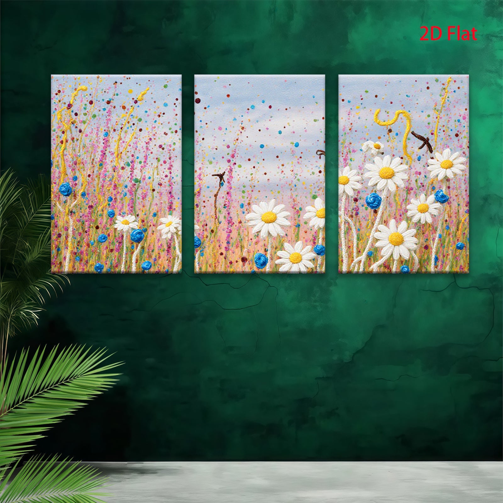 2D flat 1pc Wildflower Meadow Bliss vibrant floral painting for living room bedroom home decor farmhouse wall art modern canvas prints