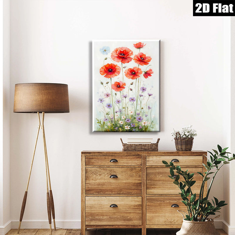 2D flat 1pc Wildflower Meadow Blooming Floral Art Wall Decor for Living Room Bedroom Bathroom Farmhouse Style Canvas Prints Modern Home Decorations