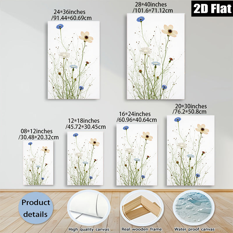 2D flat 1pc Wildflower Meadow Blooms Botanical Wall Art Prints Farmhouse Decor Living Room Bedroom Gallery Wrapped Canvas Prints Modern Minimalist Art