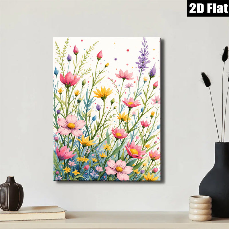 2D flat 1pc Wildflower Meadow Burst Blooming Floral Art Canvas Wall Decor for Living Room Bedroom Bathroom Modern Farmhouse Aesthetic