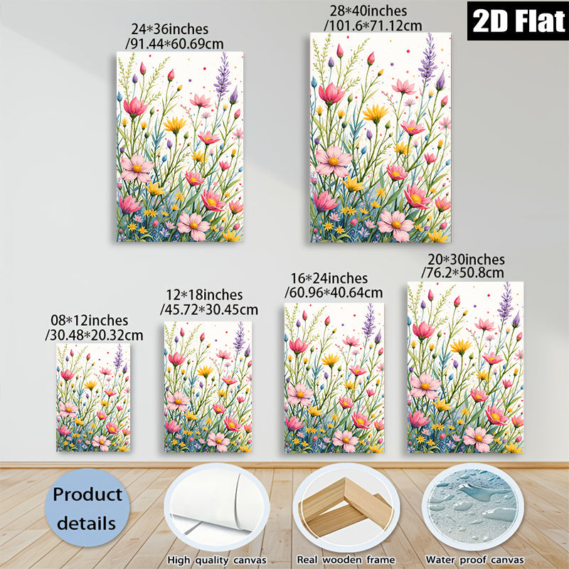 2D flat 1pc Wildflower Meadow Burst Blooming Floral Art Canvas Wall Decor for Living Room Bedroom Bathroom Modern Farmhouse Aesthetic