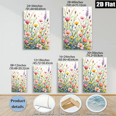 2D flat 1pc Wildflower Meadow Burst Blooming Floral Art Canvas Wall Decor for Living Room Bedroom Bathroom Modern Farmhouse Aesthetic