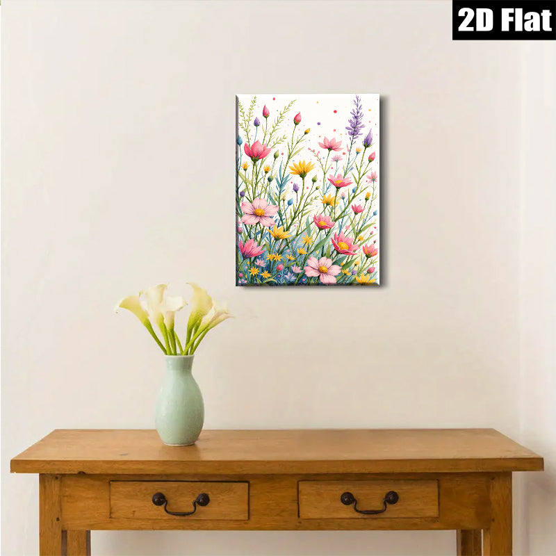 2D flat 1pc Wildflower Meadow Burst Blooming Floral Art Canvas Wall Decor for Living Room Bedroom Bathroom Modern Farmhouse Aesthetic