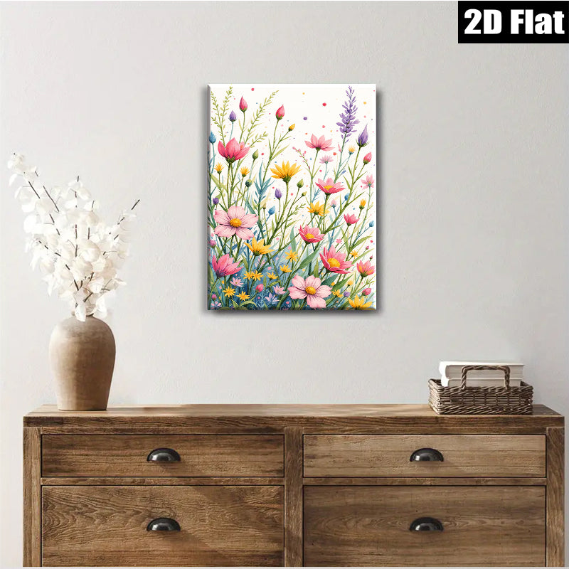 2D flat 1pc Wildflower Meadow Burst Blooming Floral Art Canvas Wall Decor for Living Room Bedroom Bathroom Modern Farmhouse Aesthetic