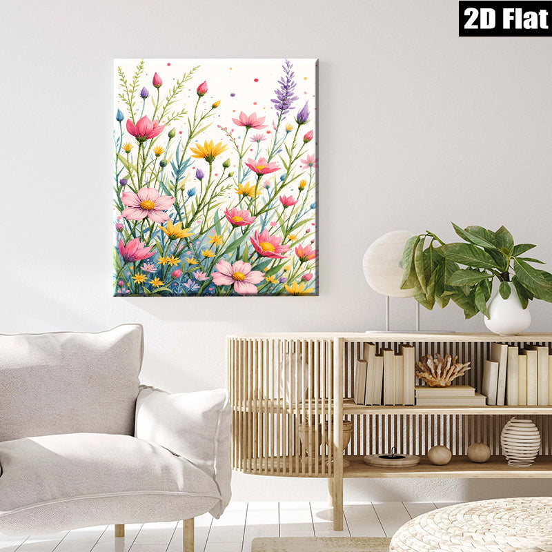 2D flat 1pc Wildflower Meadow Burst Blooming Floral Art Canvas Wall Decor for Living Room Bedroom Bathroom Modern Farmhouse Aesthetic