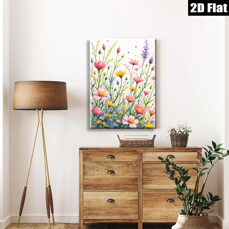 2D flat 1pc Wildflower Meadow Burst Blooming Floral Art Canvas Wall Decor for Living Room Bedroom Bathroom Modern Farmhouse Aesthetic