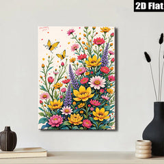 2D flat 1pc Wildflower Meadow Burst Botanical Art Home Wall Decor Living Room Bedroom Gallery Wrapped Canvas Prints Modern Farmhouse Aesthetic