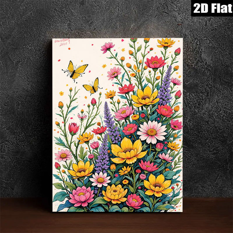 2D flat 1pc Wildflower Meadow Burst Botanical Art Home Wall Decor Living Room Bedroom Gallery Wrapped Canvas Prints Modern Farmhouse Aesthetic