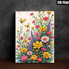 2D flat 1pc Wildflower Meadow Burst Botanical Art Home Wall Decor Living Room Bedroom Gallery Wrapped Canvas Prints Modern Farmhouse Aesthetic