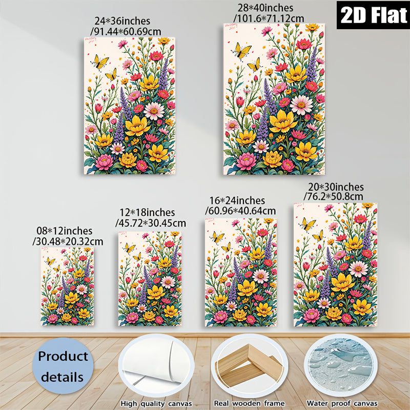 2D flat 1pc Wildflower Meadow Burst Botanical Art Home Wall Decor Living Room Bedroom Gallery Wrapped Canvas Prints Modern Farmhouse Aesthetic