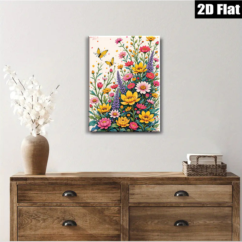 2D flat 1pc Wildflower Meadow Burst Botanical Art Home Wall Decor Living Room Bedroom Gallery Wrapped Canvas Prints Modern Farmhouse Aesthetic