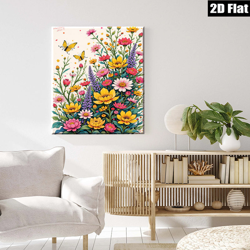 2D flat 1pc Wildflower Meadow Burst Botanical Art Home Wall Decor Living Room Bedroom Gallery Wrapped Canvas Prints Modern Farmhouse Aesthetic