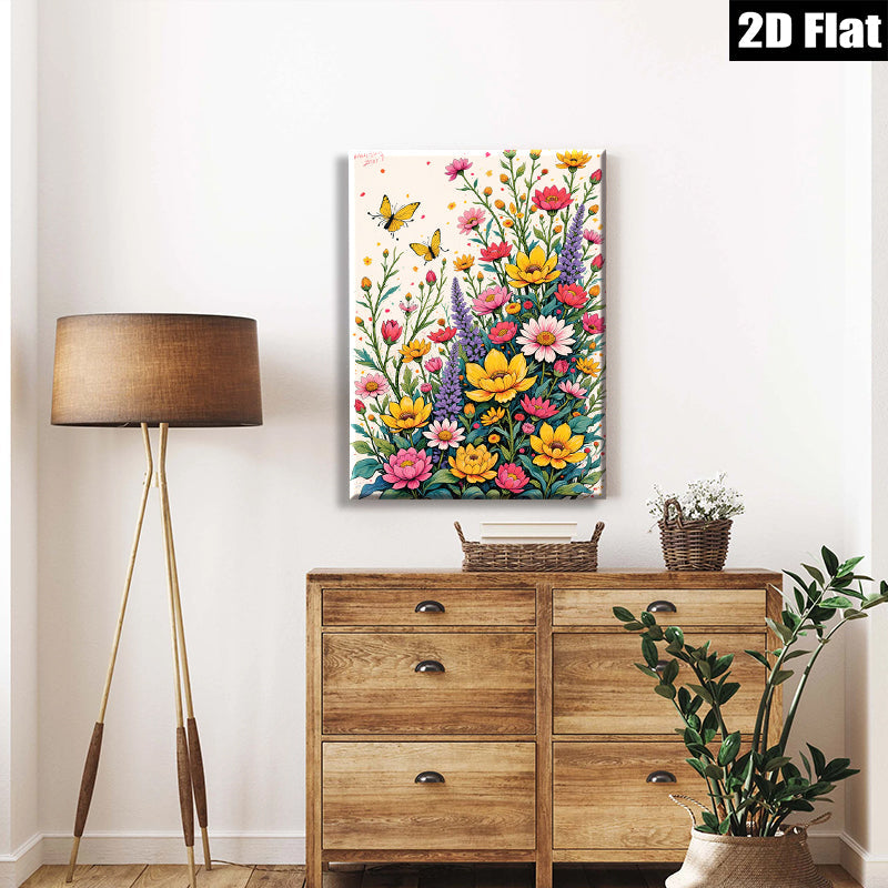 2D flat 1pc Wildflower Meadow Burst Botanical Art Home Wall Decor Living Room Bedroom Gallery Wrapped Canvas Prints Modern Farmhouse Aesthetic