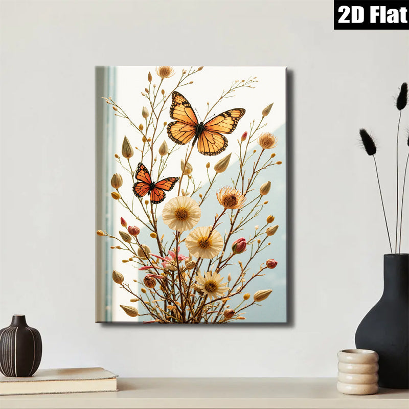 2D flat 1pc Wildflower Meadow Butterfly Pastoral Farmhouse Wall Art for Living Room Bedroom Gallery Wrapped Canvas Print Modern Home Decor Rustic Chic