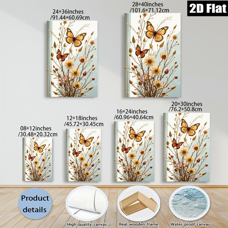 2D flat 1pc Wildflower Meadow Butterfly Pastoral Farmhouse Wall Art for Living Room Bedroom Gallery Wrapped Canvas Print Modern Home Decor Rustic Chic