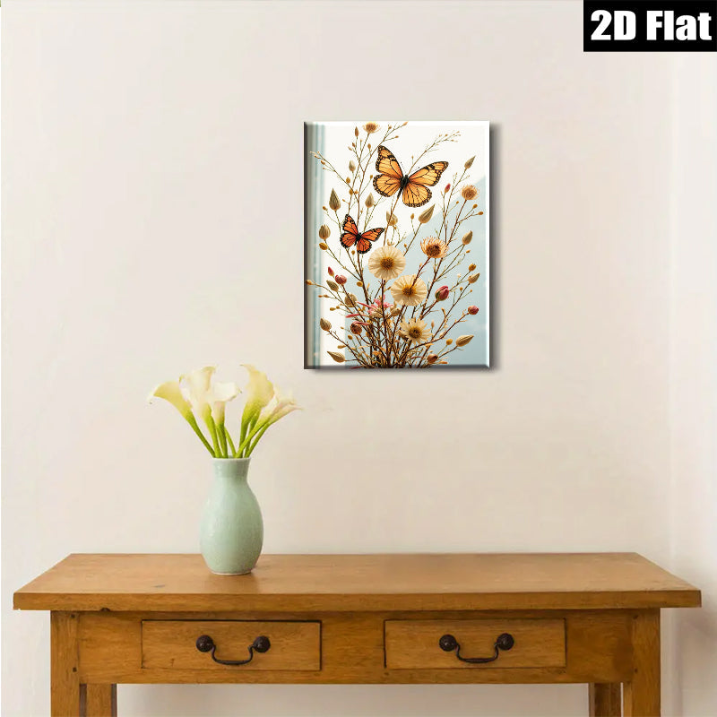 2D flat 1pc Wildflower Meadow Butterfly Pastoral Farmhouse Wall Art for Living Room Bedroom Gallery Wrapped Canvas Print Modern Home Decor Rustic Chic