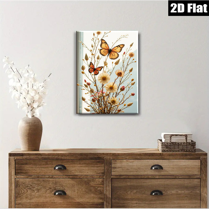 2D flat 1pc Wildflower Meadow Butterfly Pastoral Farmhouse Wall Art for Living Room Bedroom Gallery Wrapped Canvas Print Modern Home Decor Rustic Chic