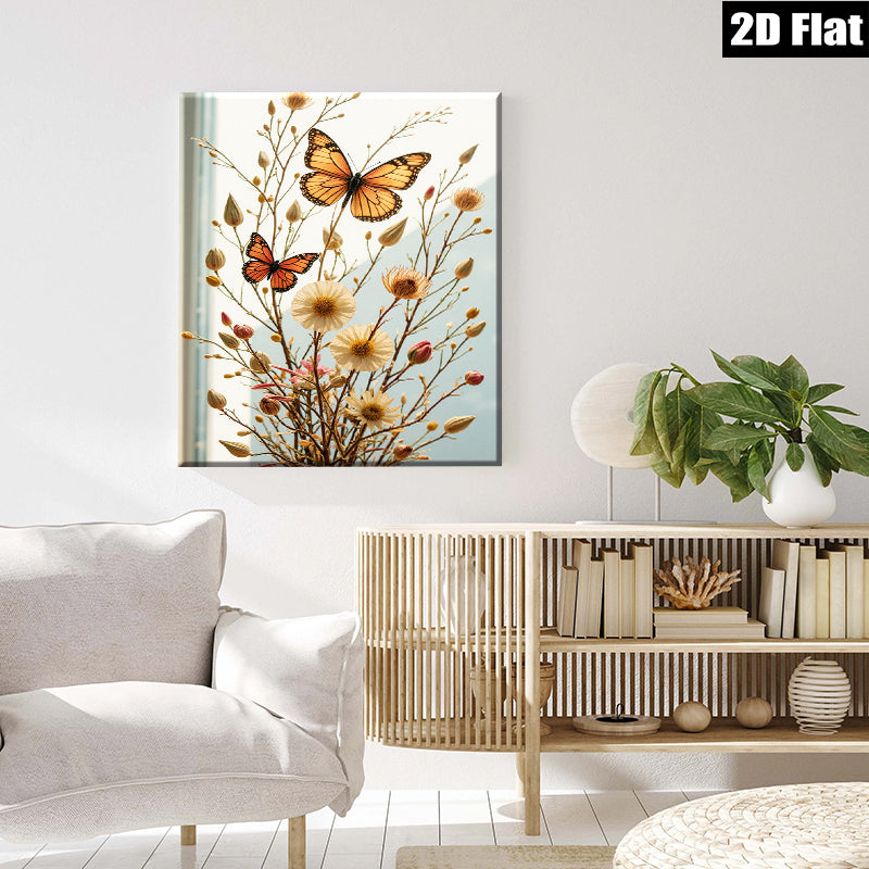 2D flat 1pc Wildflower Meadow Butterfly Pastoral Farmhouse Wall Art for Living Room Bedroom Gallery Wrapped Canvas Print Modern Home Decor Rustic Chic