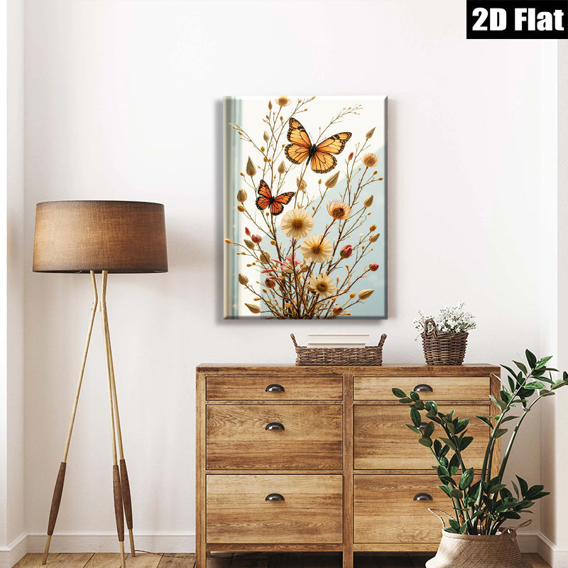 2D flat 1pc Wildflower Meadow Butterfly Pastoral Farmhouse Wall Art for Living Room Bedroom Gallery Wrapped Canvas Print Modern Home Decor Rustic Chic