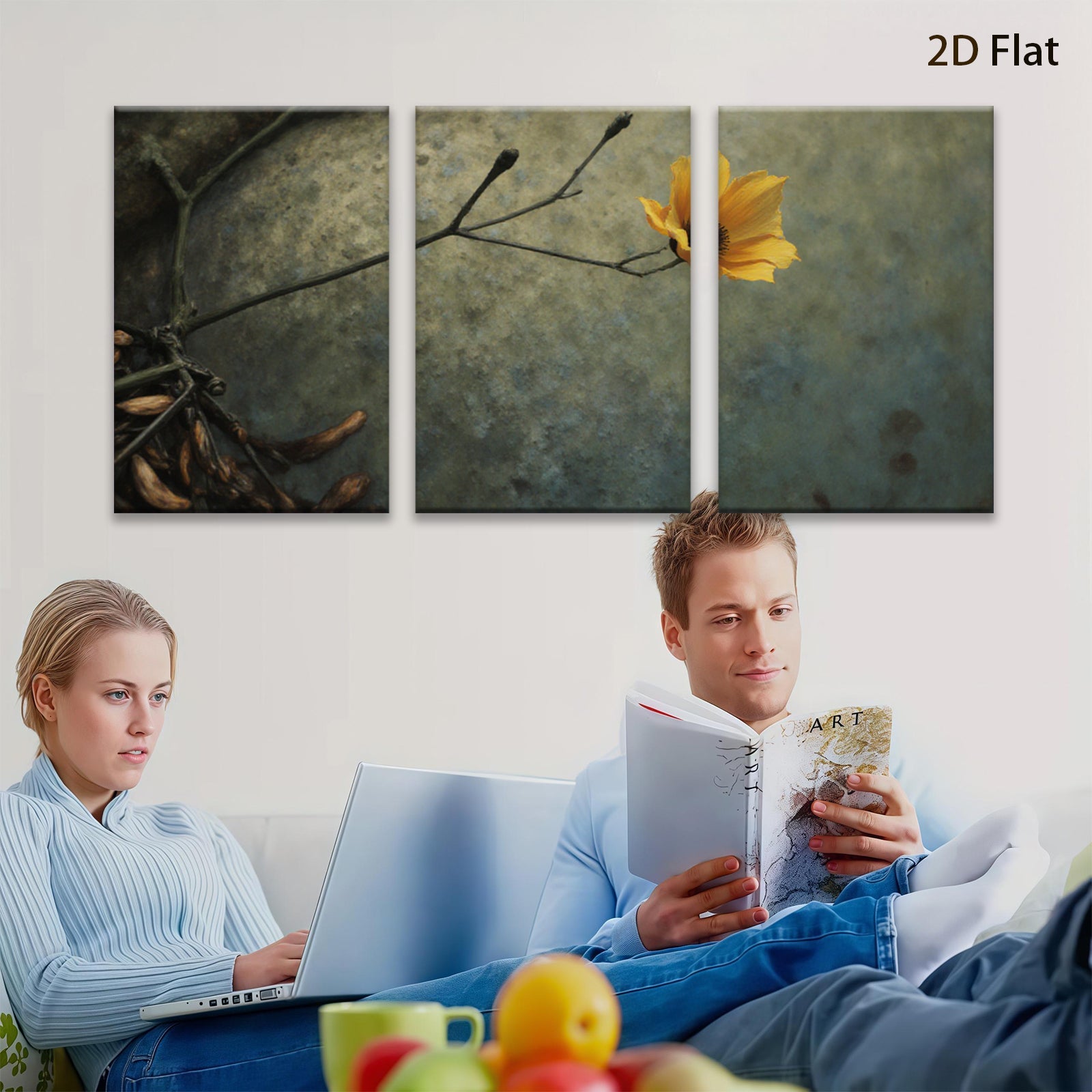 2D flat 1pc Wildflower Stem Botanical Wall Art Decor for Living Room Bedroom Farmhouse Style Gallery Wrapped Canvas Prints Modern Minimalist Art