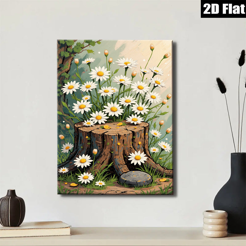 2D flat 1pc Wildflower Tree Stump Rustic Farmhouse Wall Decor for Living Room Bedroom Bathroom Gallery Wrapped Canvas Print Modern Botanical Art Home Cozy Vibes