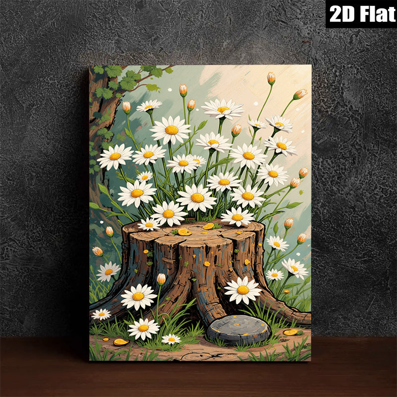 2D flat 1pc Wildflower Tree Stump Rustic Farmhouse Wall Decor for Living Room Bedroom Bathroom Gallery Wrapped Canvas Print Modern Botanical Art Home Cozy Vibes