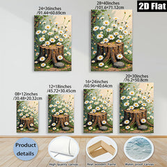 2D flat 1pc Wildflower Tree Stump Rustic Farmhouse Wall Decor for Living Room Bedroom Bathroom Gallery Wrapped Canvas Print Modern Botanical Art Home Cozy Vibes