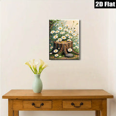 2D flat 1pc Wildflower Tree Stump Rustic Farmhouse Wall Decor for Living Room Bedroom Bathroom Gallery Wrapped Canvas Print Modern Botanical Art Home Cozy Vibes