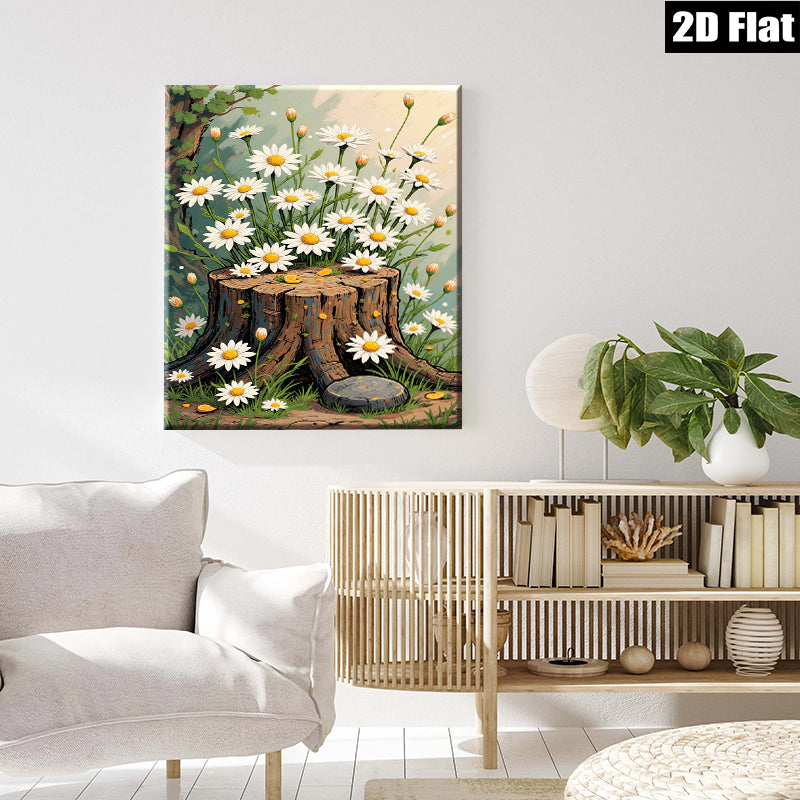 2D flat 1pc Wildflower Tree Stump Rustic Farmhouse Wall Decor for Living Room Bedroom Bathroom Gallery Wrapped Canvas Print Modern Botanical Art Home Cozy Vibes