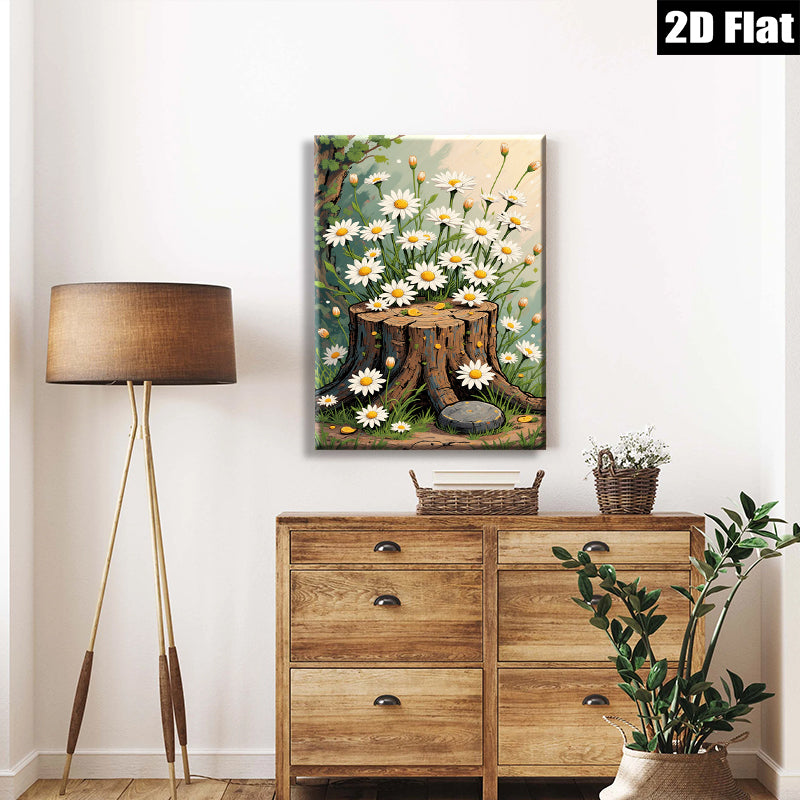 2D flat 1pc Wildflower Tree Stump Rustic Farmhouse Wall Decor for Living Room Bedroom Bathroom Gallery Wrapped Canvas Print Modern Botanical Art Home Cozy Vibes