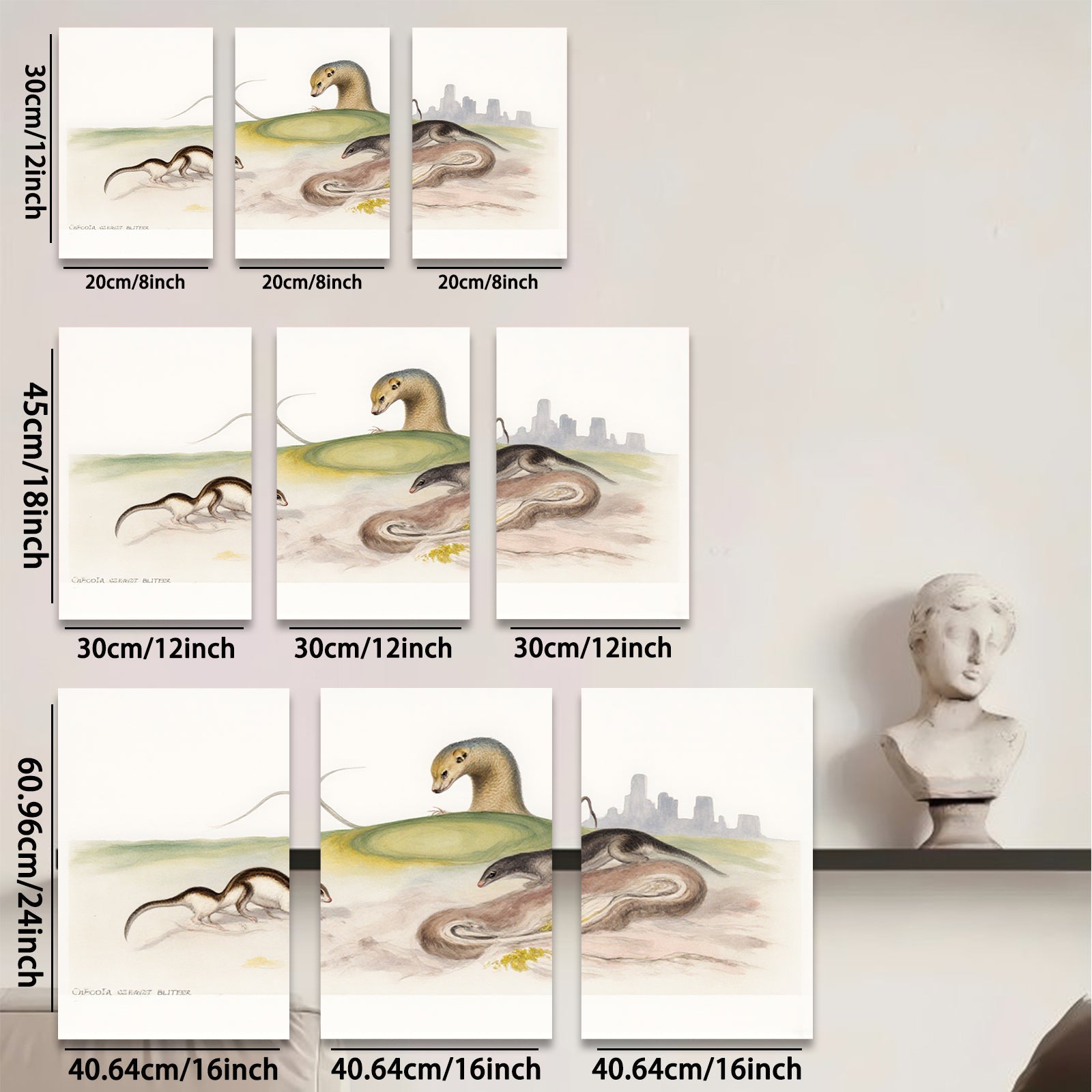 2D flat 1pc Wildlife Illustration Weasels Countryside Scenic Wall Art Home Decor Living Room Bedroom Gallery Wrapped Canvas Prints Modern Farmhouse Style