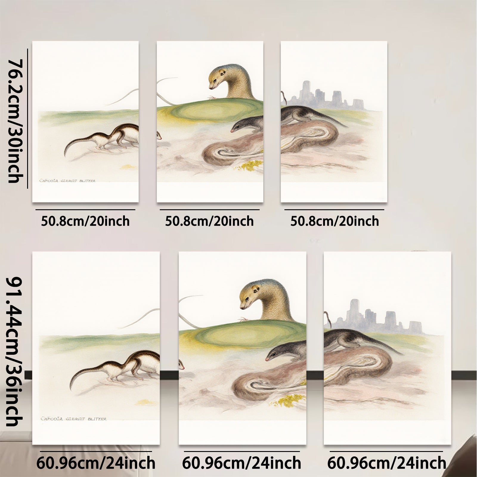 2D flat 1pc Wildlife Illustration Weasels Countryside Scenic Wall Art Home Decor Living Room Bedroom Gallery Wrapped Canvas Prints Modern Farmhouse Style