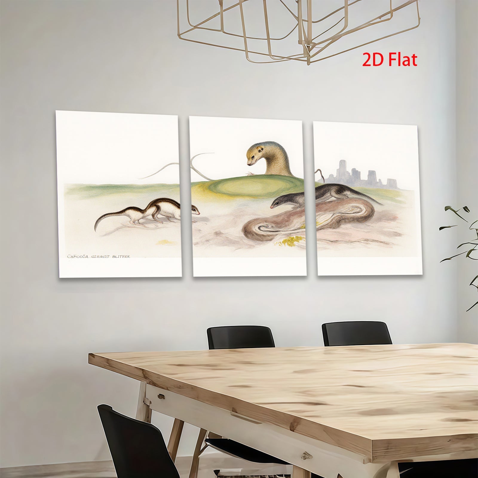 2D flat 1pc Wildlife Illustration Weasels Countryside Scenic Wall Art Home Decor Living Room Bedroom Gallery Wrapped Canvas Prints Modern Farmhouse Style
